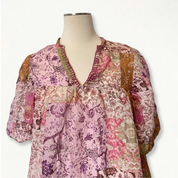 Johnny Was Bertha Top Flowy Bohemian Patchwork Shirt Size Medium - Picture 5 of 16